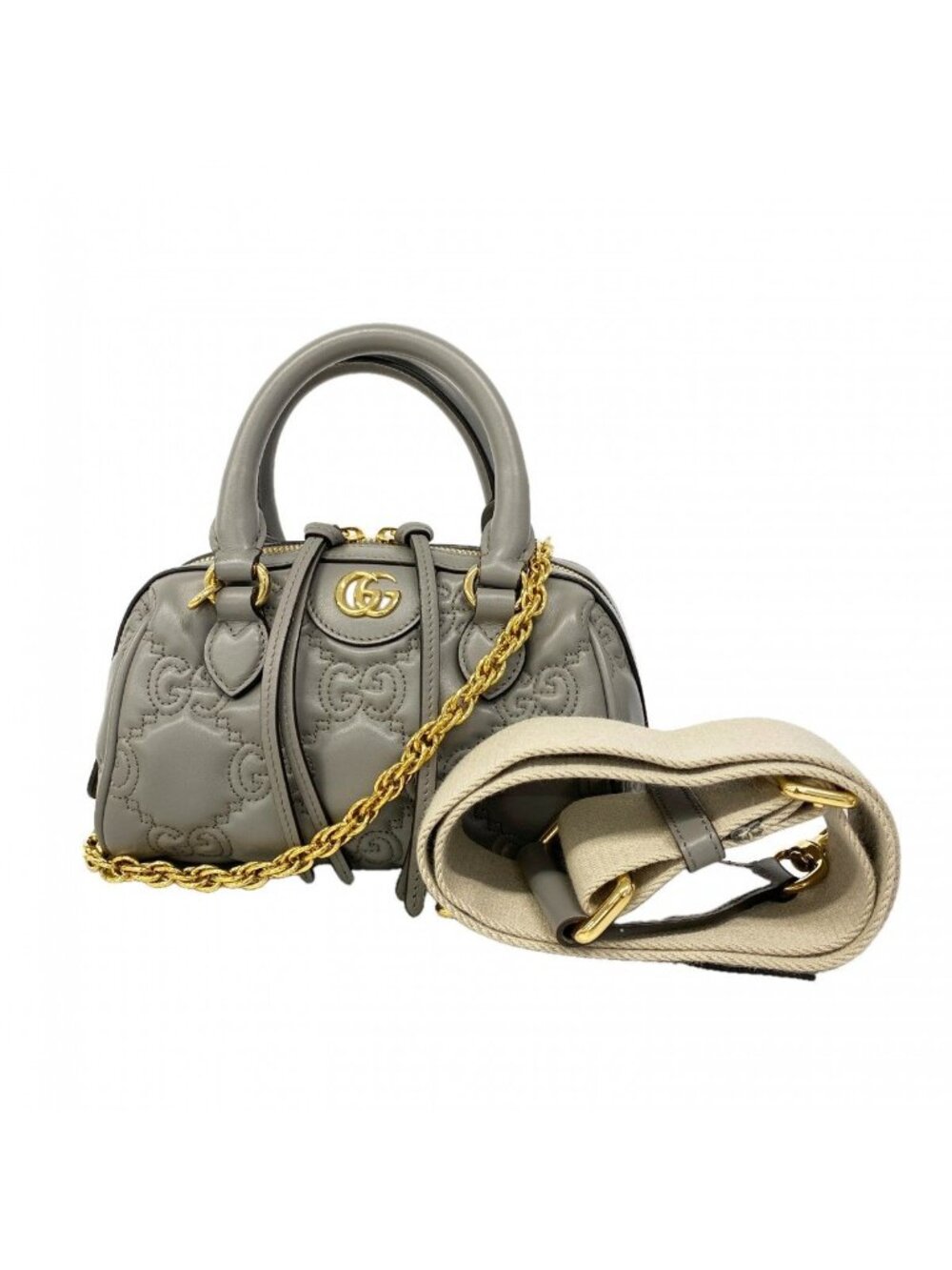 Gucci Handbag GG Matelasse Leather Gray Gold 2-Way